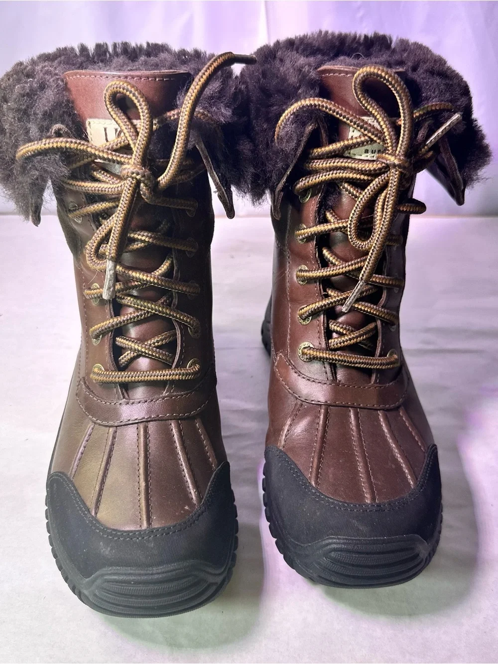 UGG Brown and Black Shearling-Lined Lace-Up Winter Boot